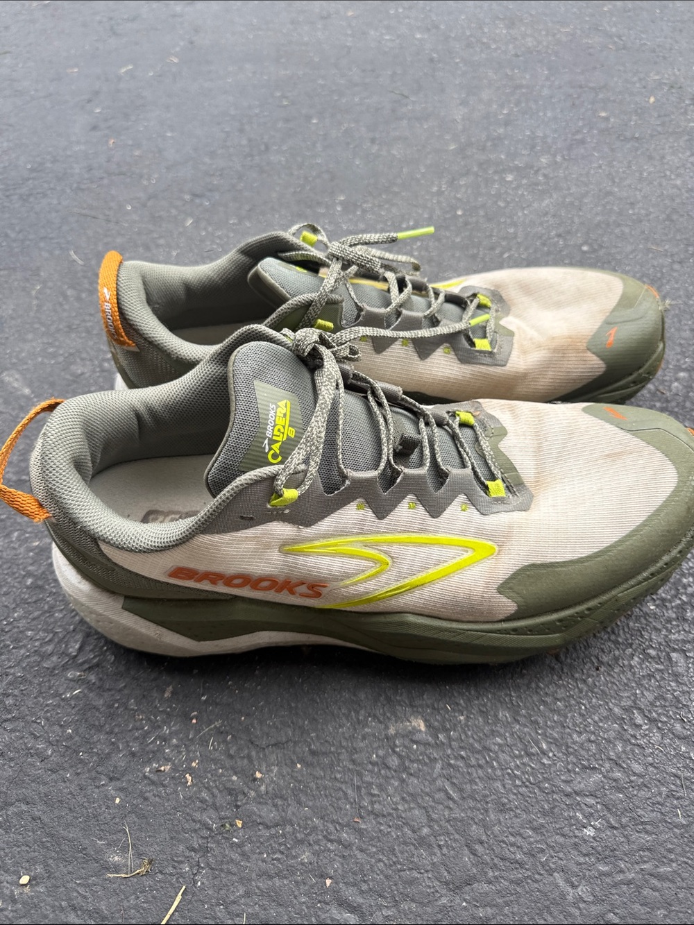 Brooks Men’s Trail Running Shoes - Olive Green with Yellow and Orange Accents